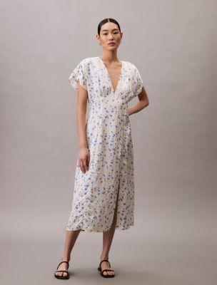 Printed Satin Midi Dress by CALVIN KLEIN