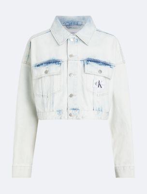 Relaxed Cropped Denim Trucker Jacket by CALVIN KLEIN Relaxed Cropped Denim Trucker Jacket by CALVIN KLEIN