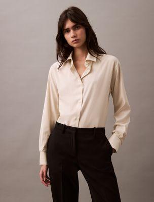 Relaxed Wool Blend Button-Down Shirt by CALVIN KLEIN