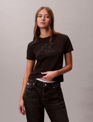 Rhinestone Monogram Slim T-Shirt by CALVIN KLEIN