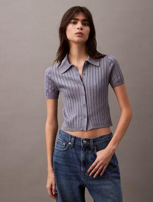 Rib Crop Polo Sweater by CALVIN KLEIN
