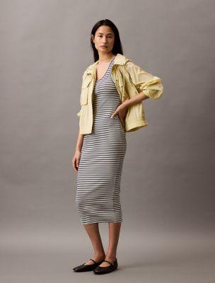 Rib Stripe Slim Midi Dress by CALVIN KLEIN