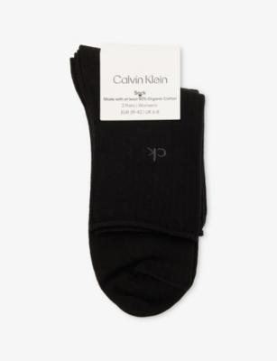 Roll-Top Brand-Text Pack of Two Cotton-Blend Knitted Socks by CALVIN KLEIN