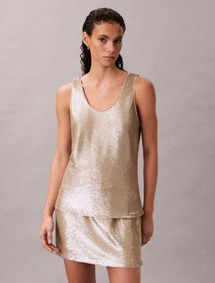 Sequin Scoop Neck Tank Top by CALVIN KLEIN