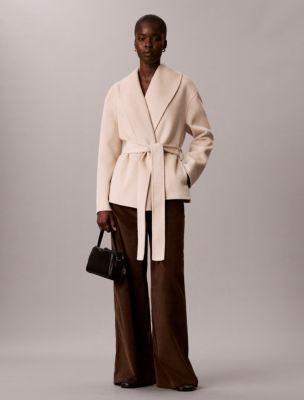 Shawl Wool Blend Hip Coat by CALVIN KLEIN