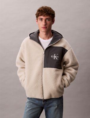 Sherpa Monogram Logo Relaxed Zip Hoodie by CALVIN KLEIN