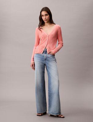 Shiny Viscose Rib Cardigan by CALVIN KLEIN