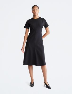 Short Sleeve Flare Skirt Midi Dress by CALVIN KLEIN