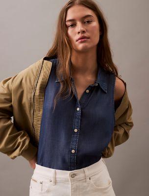 Sleeveless Denim Button-Down Shirt by CALVIN KLEIN