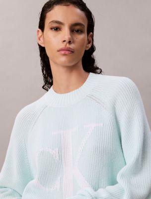 Smooth Cotton Monogram Rib Classic Sweater by CALVIN KLEIN