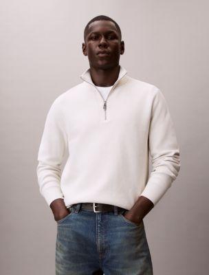 Smooth Cotton Quarter Zip Sweater by CALVIN KLEIN