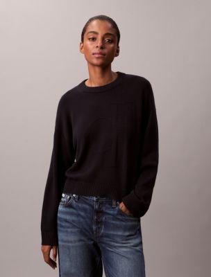 Smooth Cotton Relaxed Monogram Sweater by CALVIN KLEIN