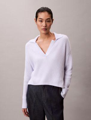 Smooth Cotton Relaxed Polo Sweater by CALVIN KLEIN