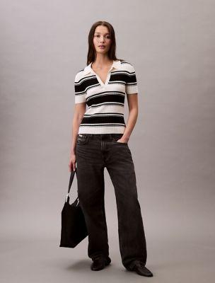 Smooth Cotton Rib Polo Sweater by CALVIN KLEIN