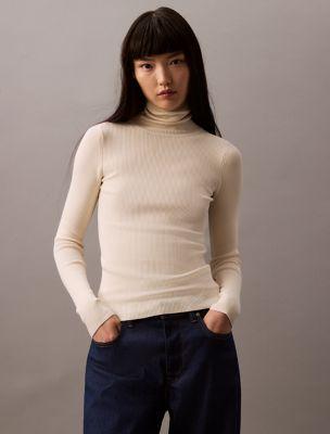 Smooth Cotton Rib Slim Turtleneck Sweater by CALVIN KLEIN