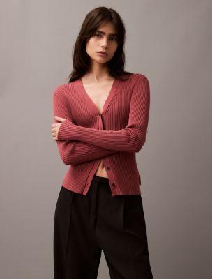 Smooth Cotton Rib Sweater Cardigan by CALVIN KLEIN