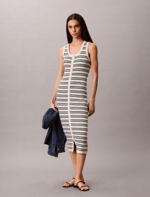 Smooth Cotton Stripe Midi Dress by CALVIN KLEIN