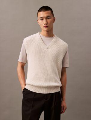 Smooth Cotton V-Neck Vest by CALVIN KLEIN