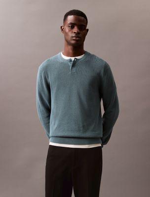 Smooth Cotton Waffle Henley Sweater by CALVIN KLEIN