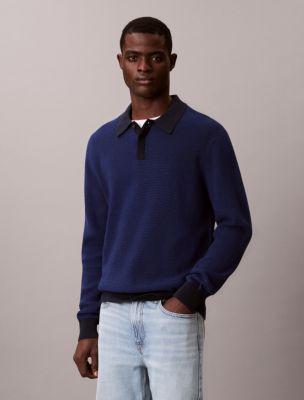 Smooth Cotton Waffle Polo Sweater by CALVIN KLEIN