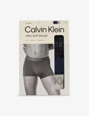 Soft Modal Logo-Waist Pack Of Three Stretch-Jersey Trunks by CALVIN KLEIN