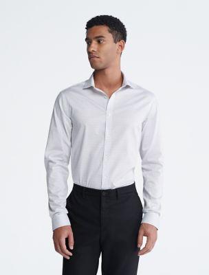 Steel Slim Fit Grey Diamond Dress Shirt by CALVIN KLEIN