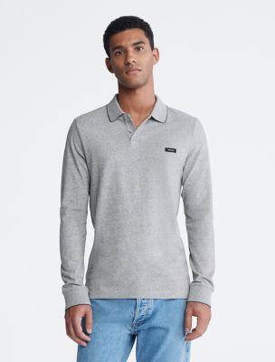 Stretch Pique Long Sleeve Polo Shirt by CALVIN KLEIN