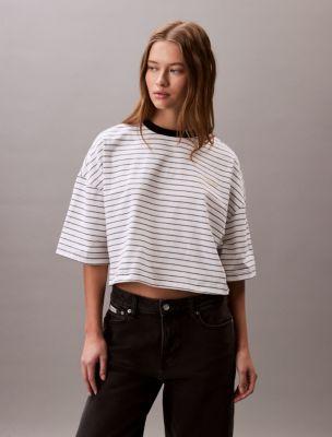 Stripe Cropped Boxy T-Shirt by CALVIN KLEIN