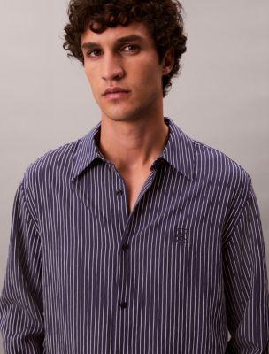 Stripe Viscose Blend Relaxed Button-Down Shirt by CALVIN KLEIN