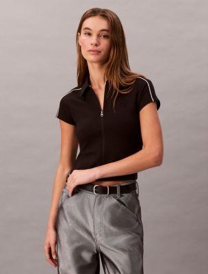 Tech Knit Cropped Polo Shirt by CALVIN KLEIN