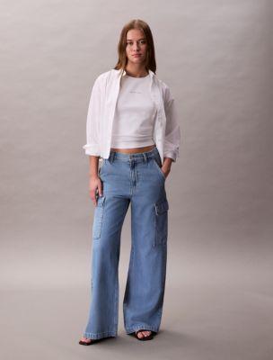 Tencel Blend Wide Leg Cargo Jeans by CALVIN KLEIN