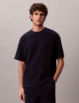 Terry Allover Embossed Emblem Logo Relaxed T-Shirt by CALVIN KLEIN