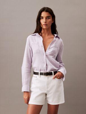 Textured Button-Front Roll-Sleeve Shirt by CALVIN KLEIN