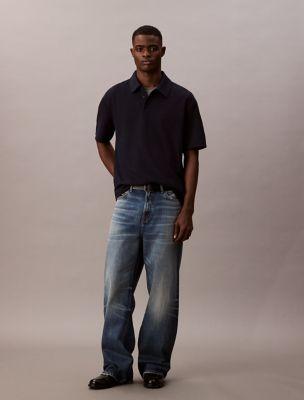 Textured Flat Rib Relaxed Polo Shirt by CALVIN KLEIN