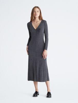 V-Neck Midi Dress by CALVIN KLEIN