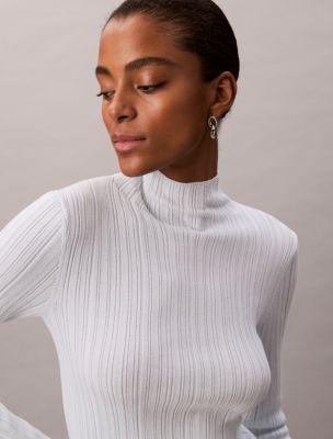Viscose Blend Rib Mock Neck Sweater by CALVIN KLEIN