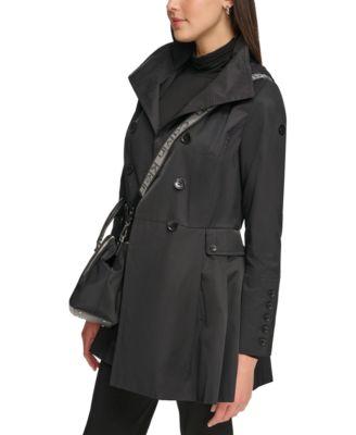 Women's Petite Water Resistant Hooded Double-Breasted Skirted Raincoat by CALVIN KLEIN Women's Petite Water Resistant Hooded Double-Breasted Skirted Raincoat by CALVIN KLEIN