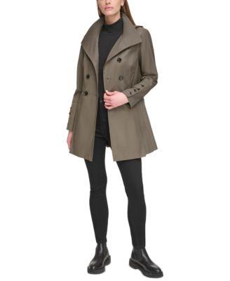 Women's Water Resistant Hooded Double-Breasted Skirted Raincoat by CALVIN KLEIN Women's Water Resistant Hooded Double-Breasted Skirted Raincoat by CALVIN KLEIN