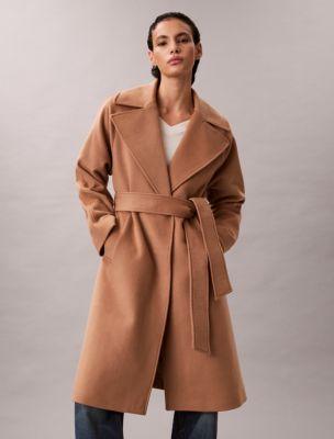 Wool Blend Belted Wrap Coat by CALVIN KLEIN