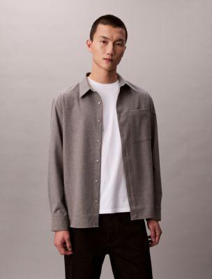 Wool Blend Relaxed Button-Down Shirt by CALVIN KLEIN