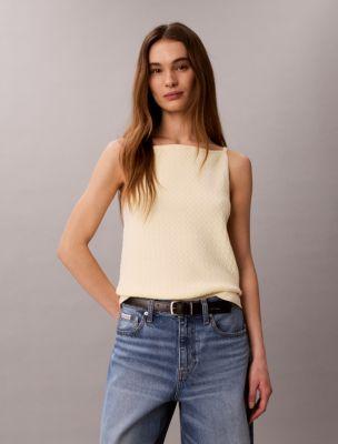 Woven Monologo Cable Knit Tank by CALVIN KLEIN