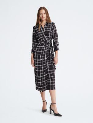 Wrap Plaid Maxi Dress by CALVIN KLEIN