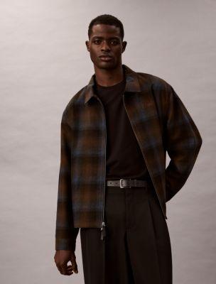 Yarn-Dyed Wool Blend Flannel Zip Jacket by CALVIN KLEIN