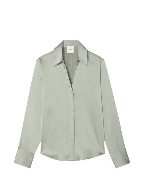 hammered-satin V-neck blouse by CALVIN KLEIN