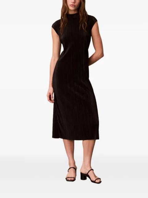 plissé-effect cap-sleeves dress by CALVIN KLEIN