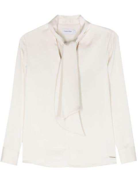 pussy-bow collar satin blouse by CALVIN KLEIN