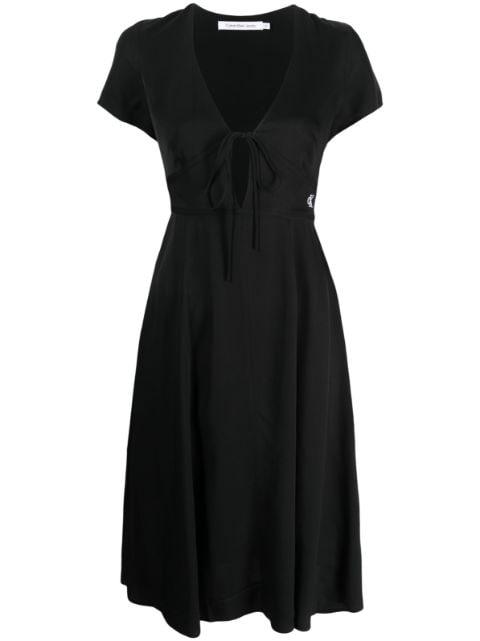 short-sleeve V-neck midi dress by CALVIN KLEIN