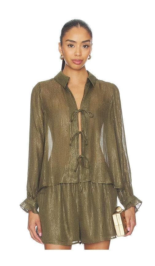 CAMI NYC Niecey Metallic Chiffon Blouse in Army,Metallic Gold by CAMI NYC