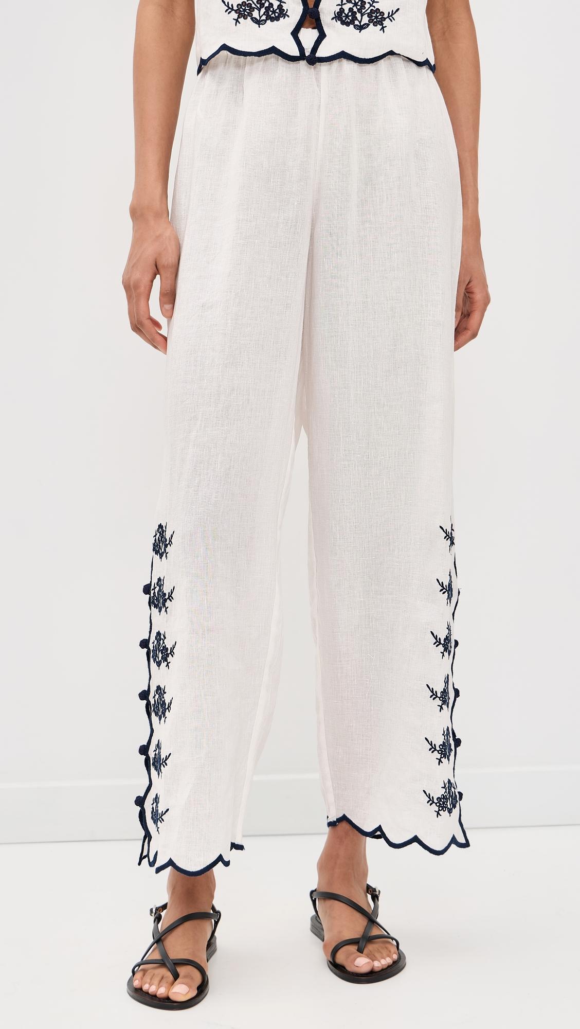 Madrid Embroidered Linen Pants by CAMI NYC