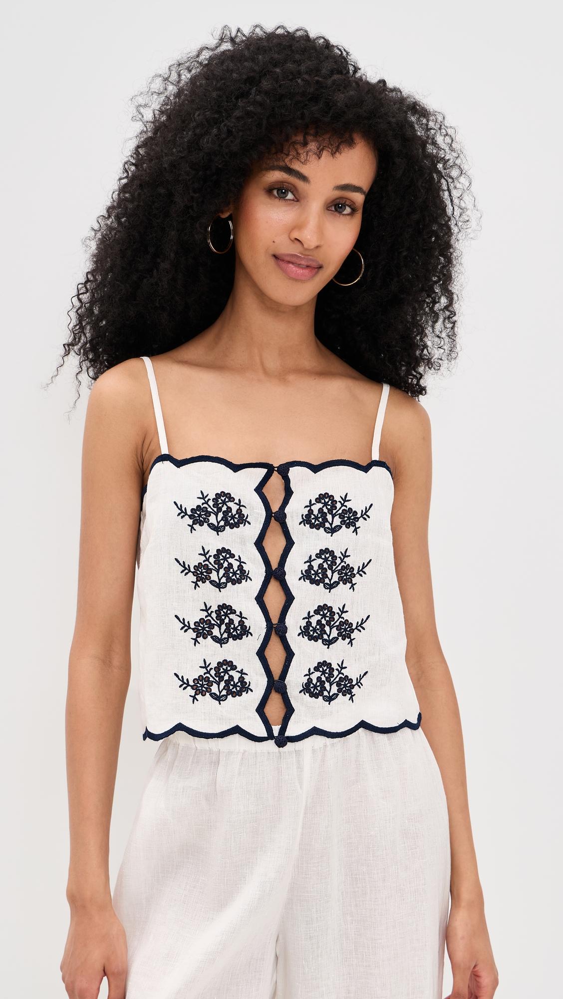 Nazare Embroidered Linen Camisole by CAMI NYC
